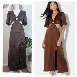 Wild Fable Brown Satin Cutout Maxi Dress XXS NWT